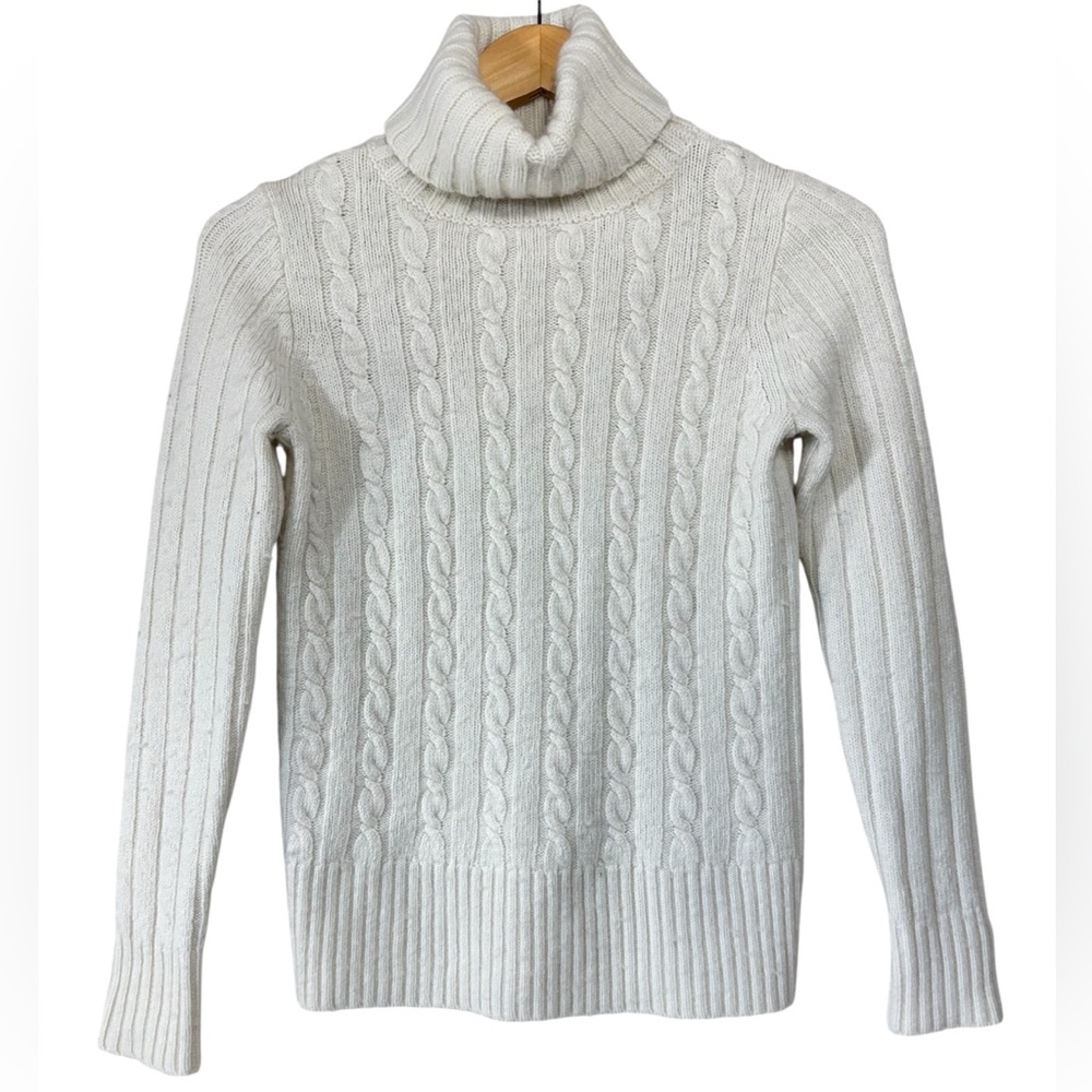 J. Crew Cambridge Cable-knit Turtleneck Wool Blend Sweater Ivory | Women’s S